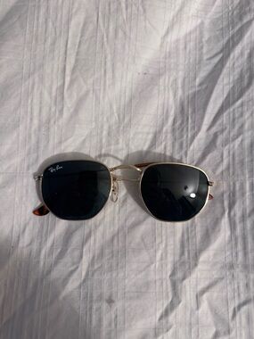 Ray-Ban Gold Frame Black Lens Sunglasses with Tortoise Temple Tips